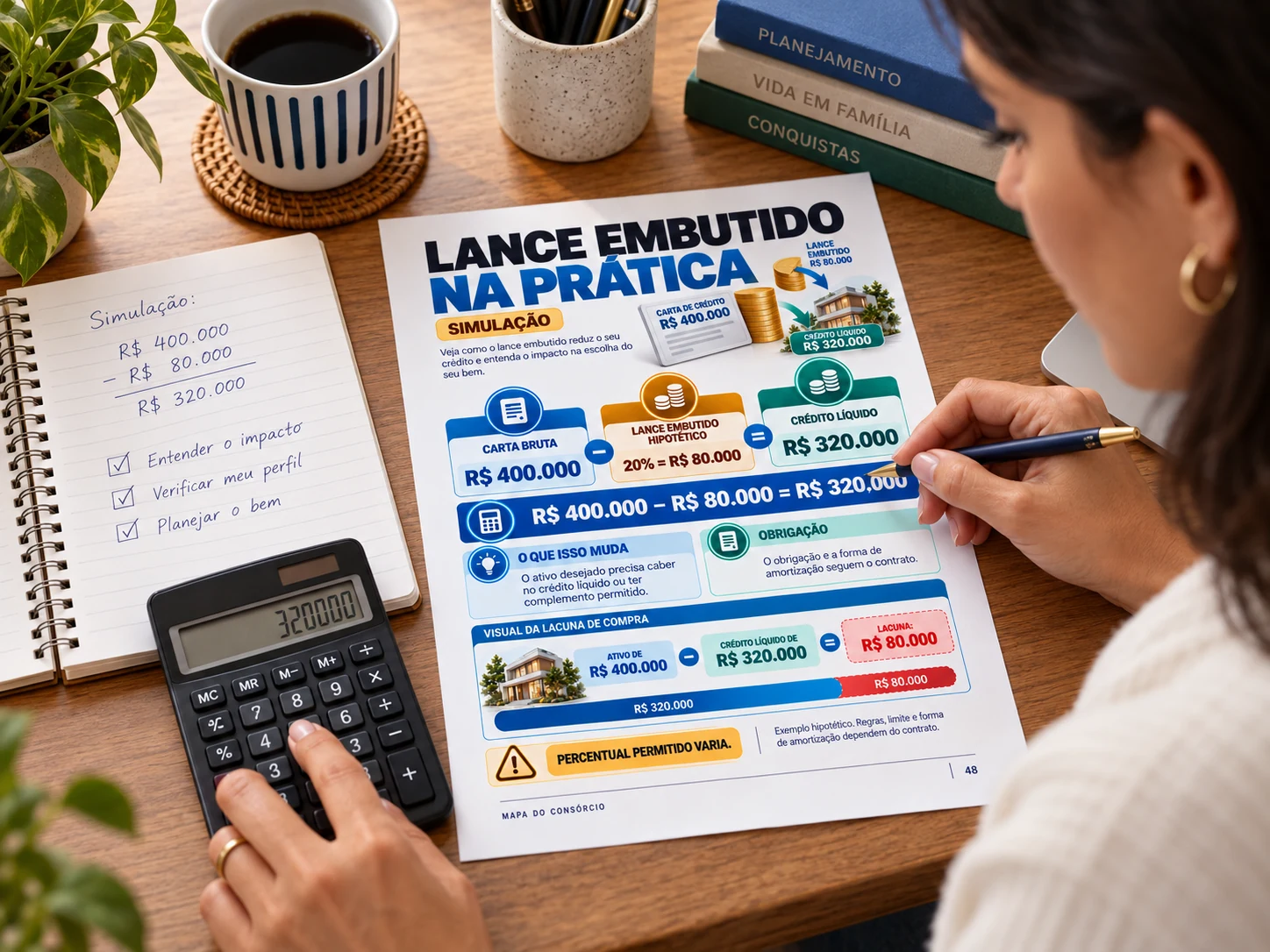 Simulação responsável de lance embutido com calculadora